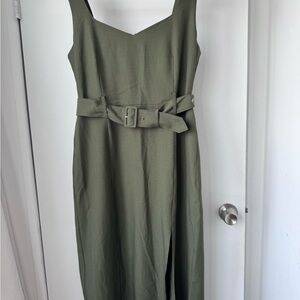 Elegant Olive Green Sleeveless Dress
